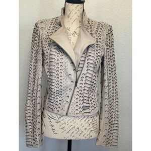 ALICE + OLIVIA‎ JACE EMBELLISHED LEATHER MOTO JACKET SIZE S